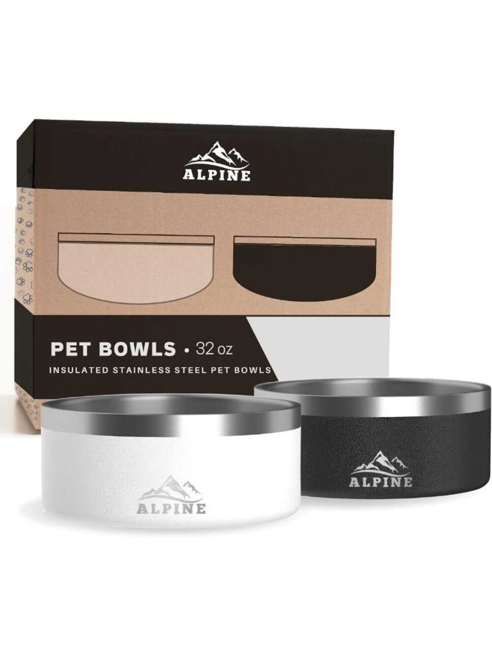 Set of 2 Non-Slip Stainless Steel Dog Bowls - Double Walled, Rustproof